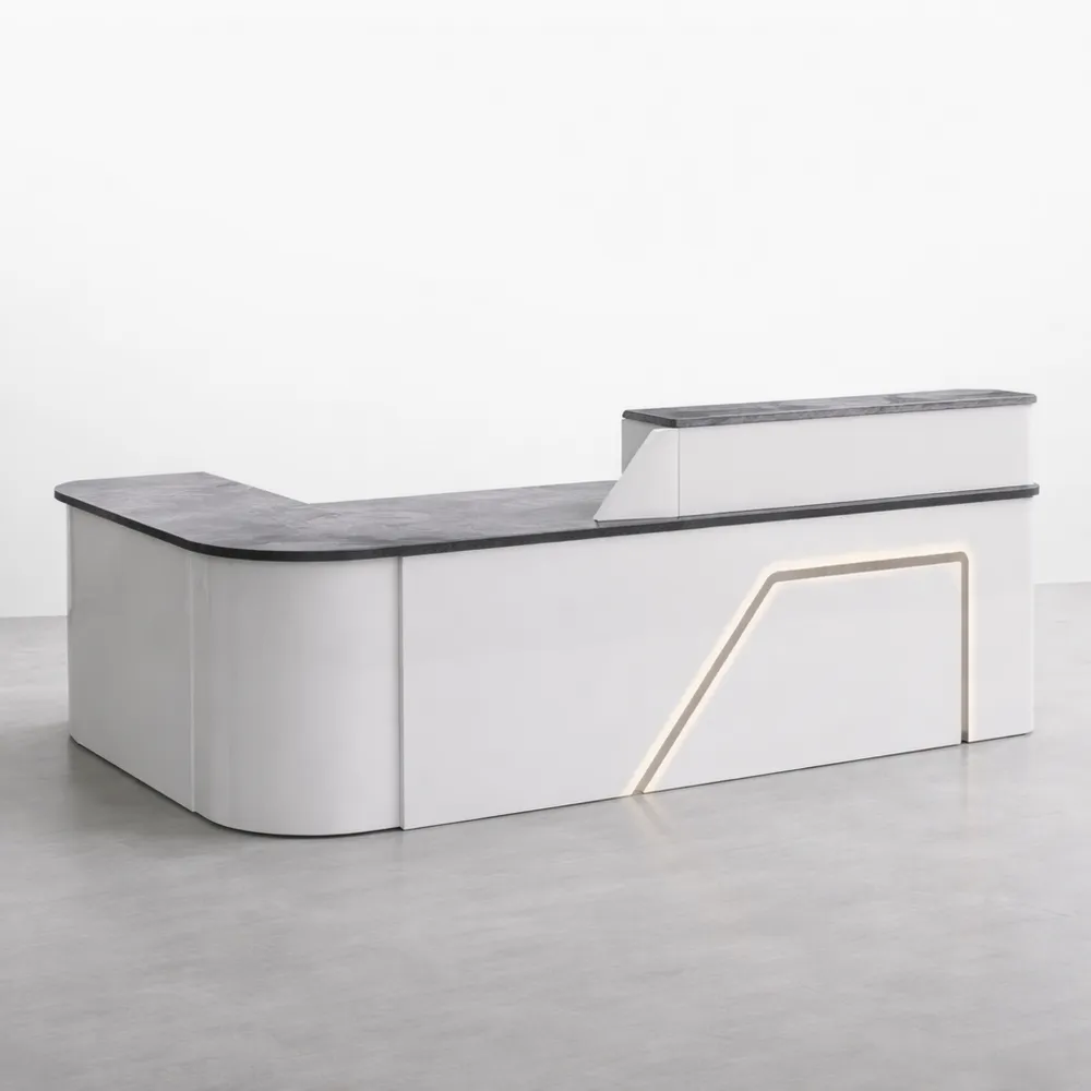 Comptoir d'Accueil Moderne avec Rangement, Blanc et Gris, 120 cm