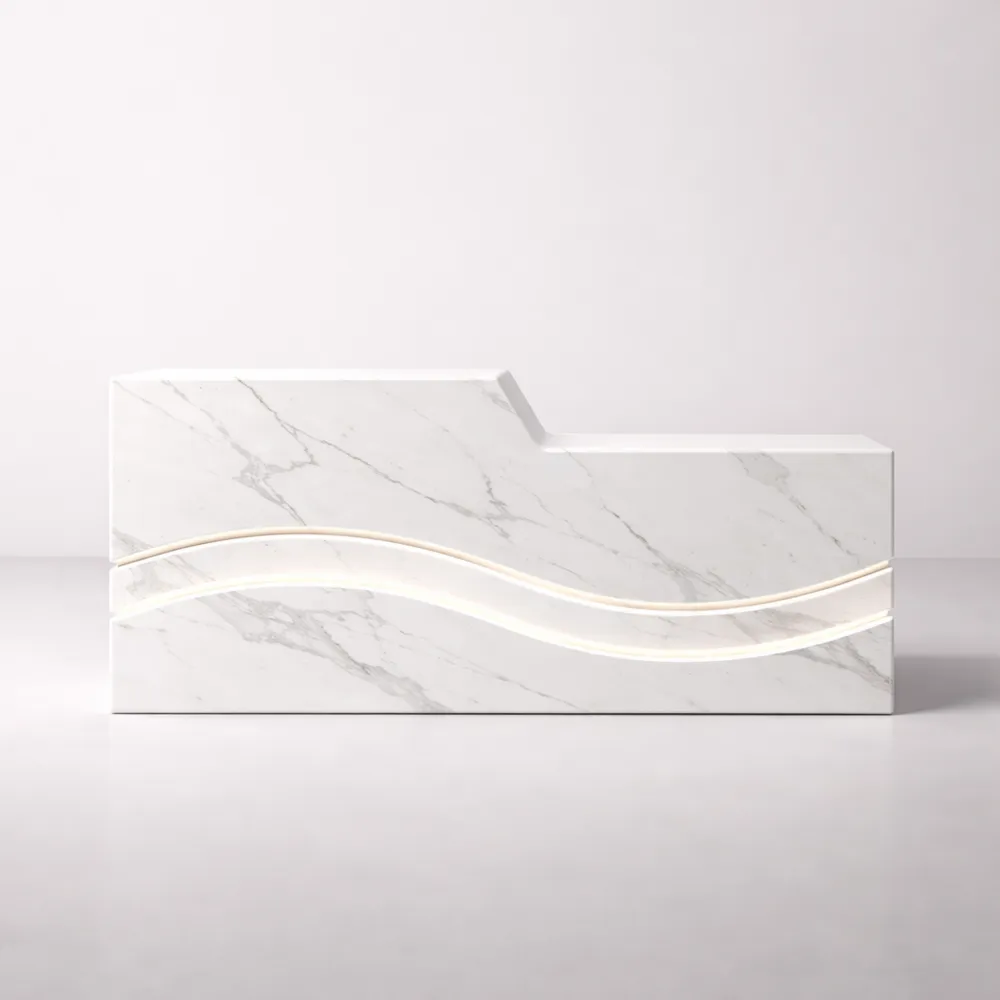 Comptoir d'accueil moderne avec tiroir et plateau pour clavier, idéal pour halls et salons