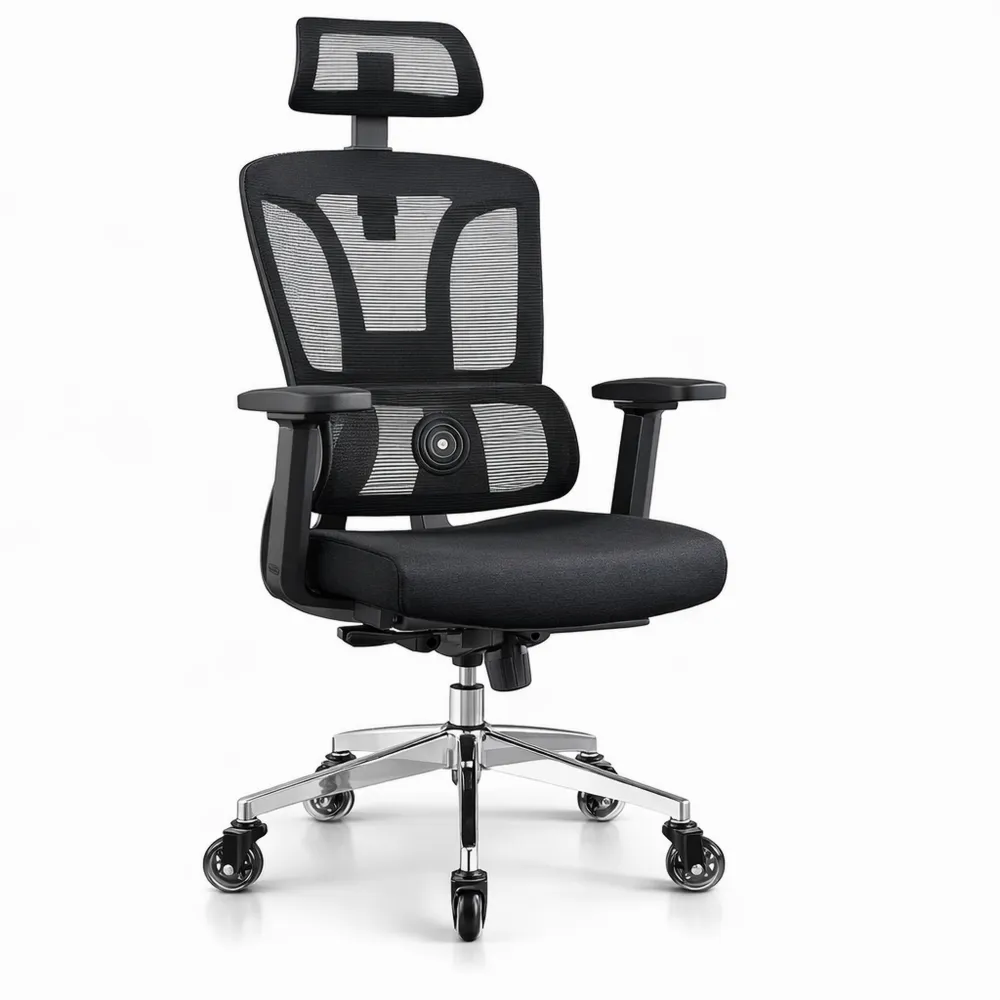 Chaise Ergonomique à Accoudoirs Ajustables et Dossier Inclinable