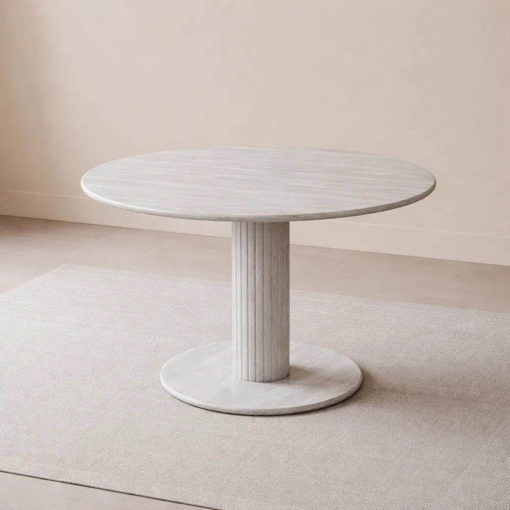 Table à manger ronde moderne en travertin gris