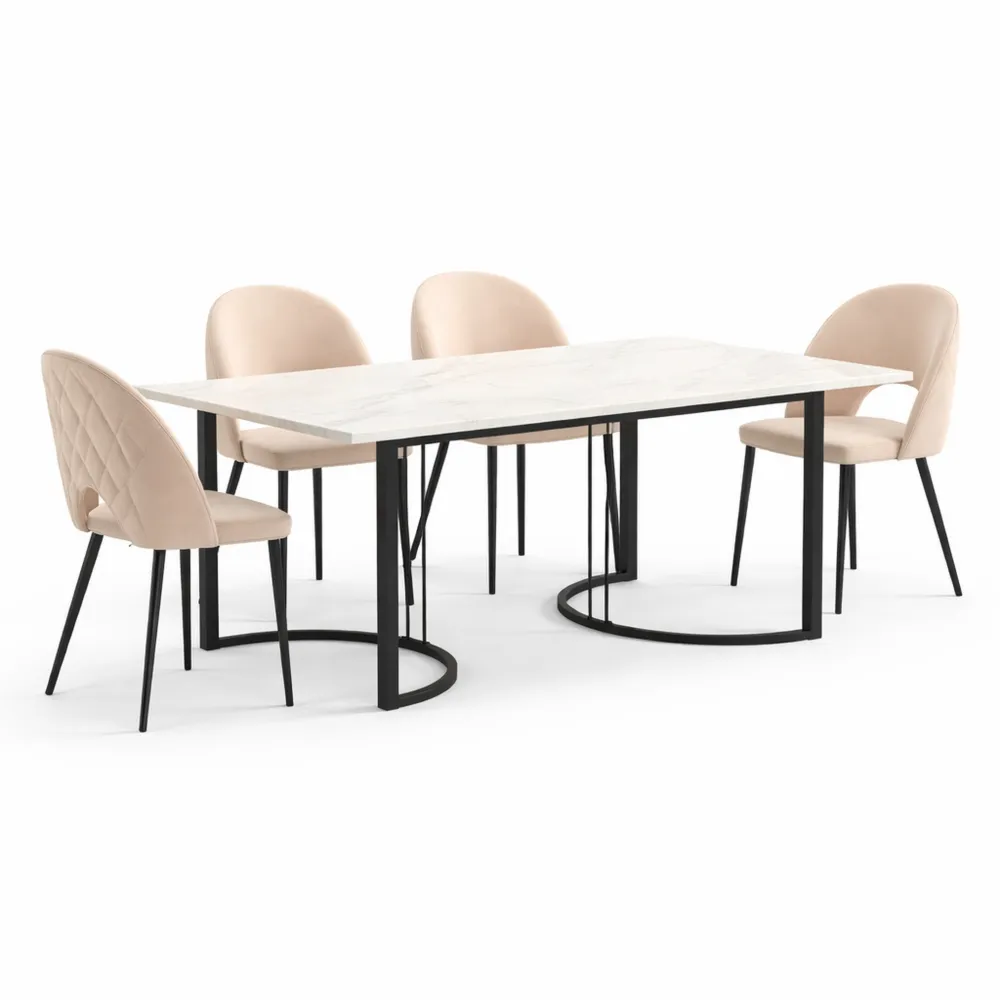 Table de Salle à Manger Moderne avec Imprimé Marbre et Pieds Réglables