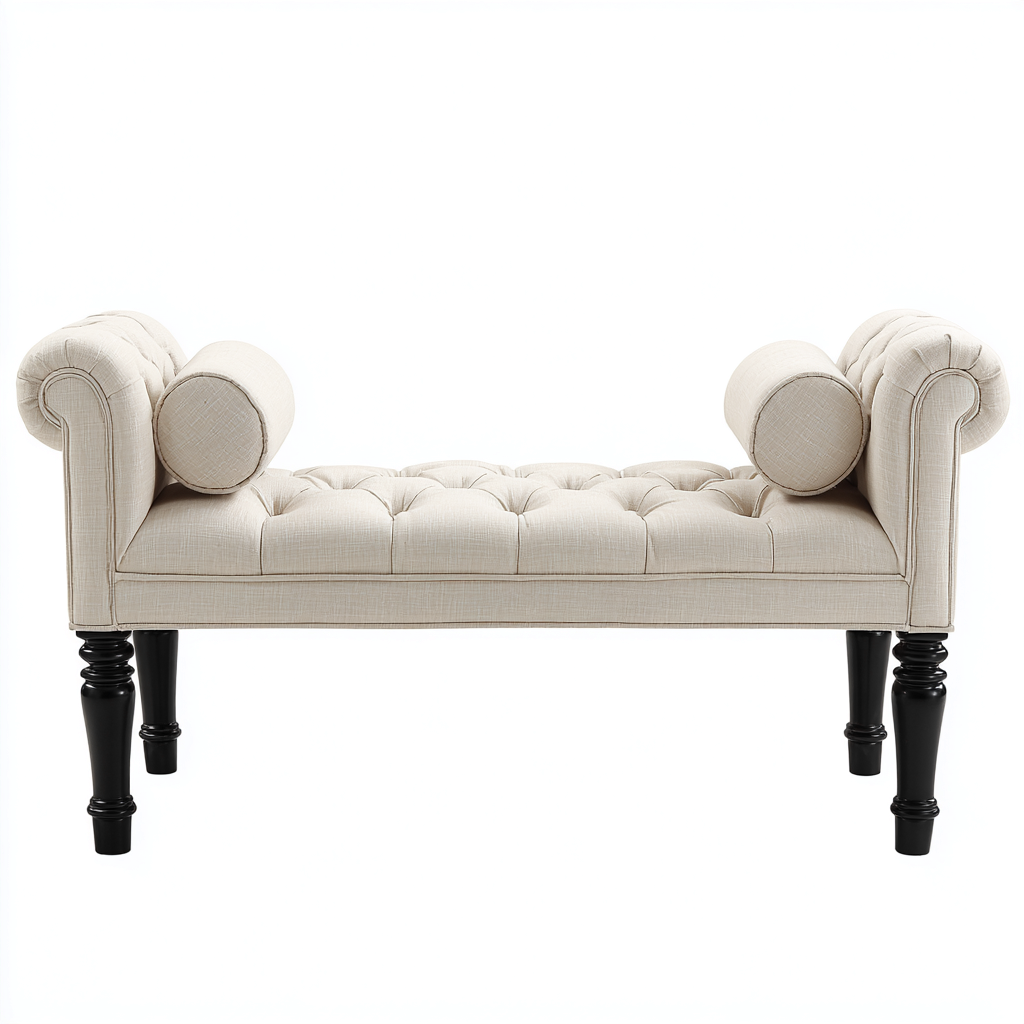 Banco de dormitorio - Tela-Madera - 120x40x55 cm - Beige-Negro - Diseño clásico capitoné - Apto para dormitorio-Nestmyhub