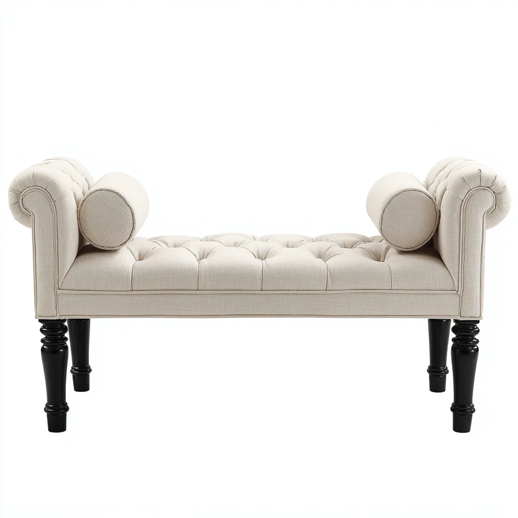 Banco de dormitorio - Tela-Madera - 120x40x55 cm - Beige-Negro - Diseño clásico capitoné - Apto para dormitorio-Nestmyhub