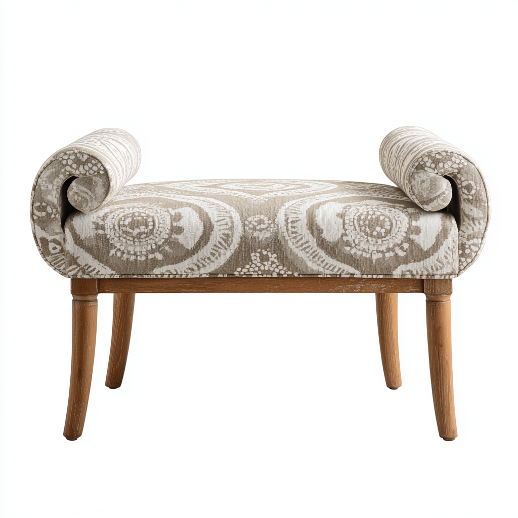 Banco de dormitorio - Tela - 120x45x55 cm - Beige-Blanco - Diseño clásico - Apto para dormitorio-Nestmyhub