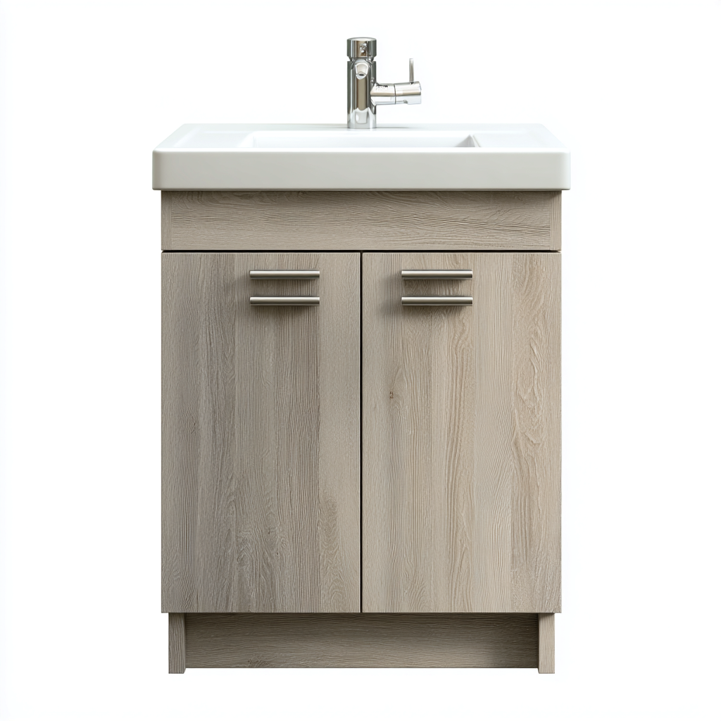 Muebles de baño con lavabo madera-resina 50x40x85 cm - roble gris - diseño moderno para baño-Nestmyhub