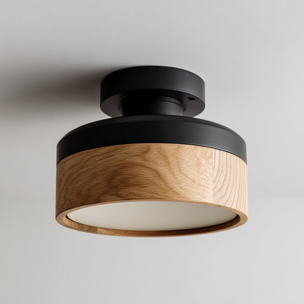 Lámpara de techo - metal-madera - 28x15 cm - negro-madera - para sala-dormitorio - estilo moderno-Nestmyhub