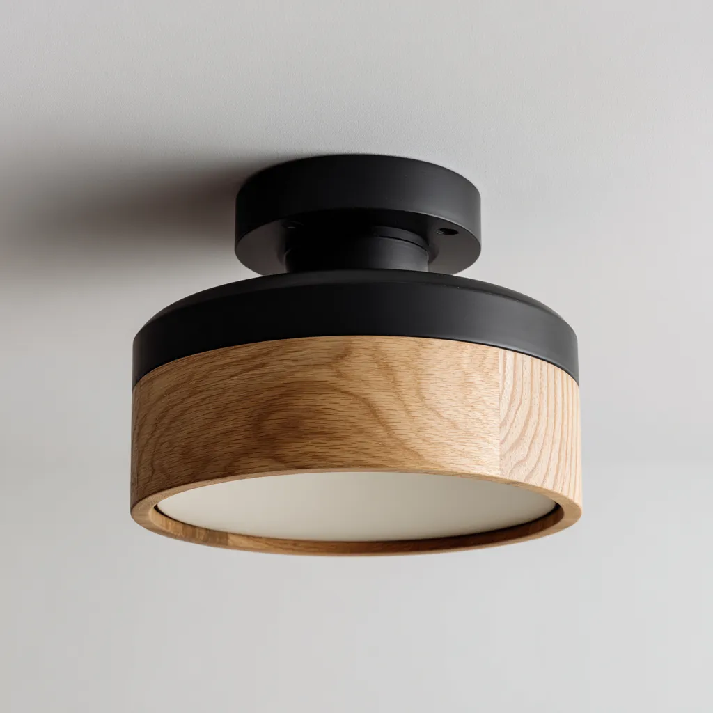 Lámpara de techo - metal-madera - 28x15 cm - negro-madera - para sala-dormitorio - estilo moderno-Nestmyhub