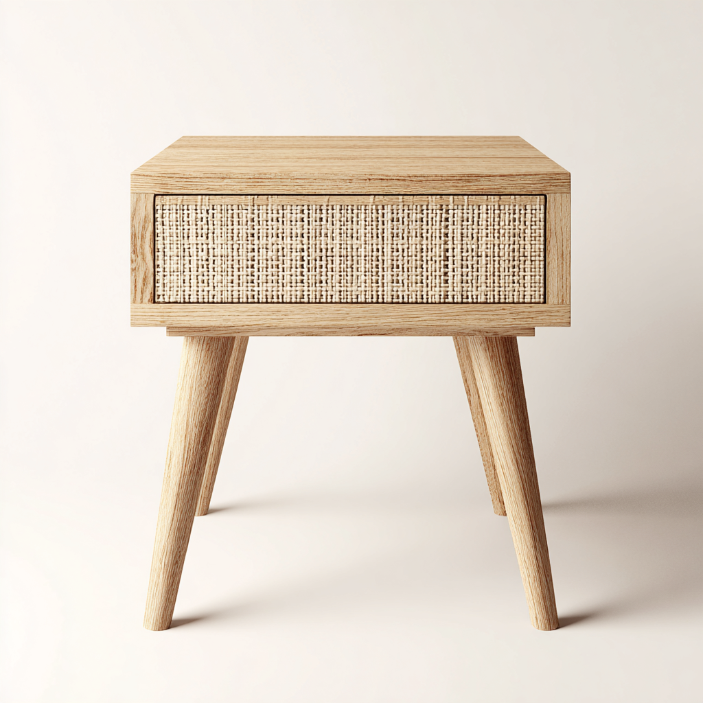 Mesita de noche madera tejido ratán 48x38x61 cm madera uso dormitorio diseño natural-Nestmyhub
