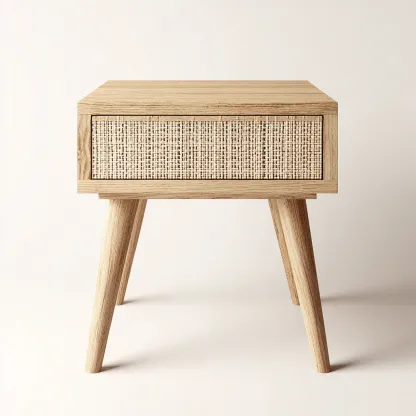 Mesita de noche madera tejido ratán 48x38x61 cm madera uso dormitorio diseño natural-Nestmyhub