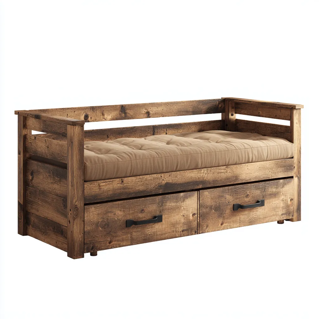 Sofá cama - madera maciza - 200x100x85 cm - marrón rústico - diseño rústico apto para dormitorio-Nestmyhub