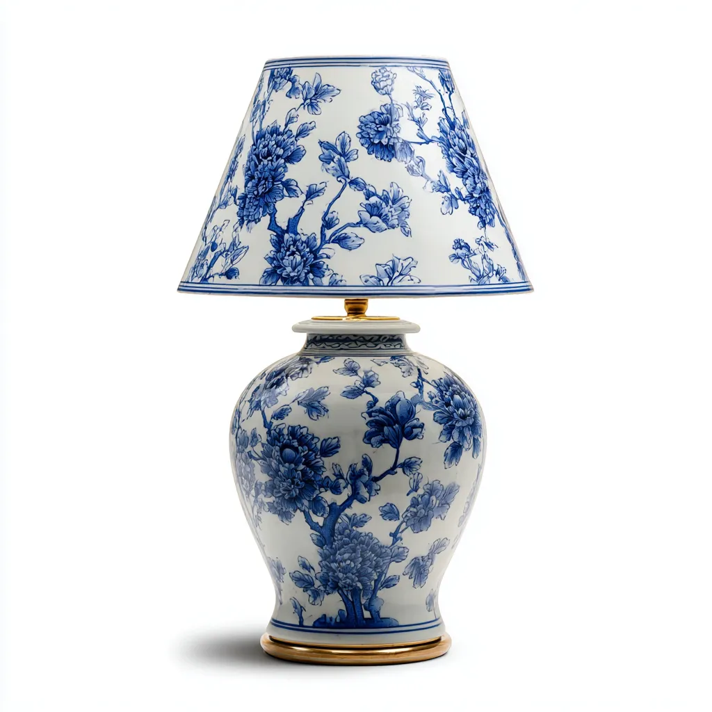 Lámpara de mesa - cerámica - 28x45 cm - azul-blanco - para salón-dormitorio - estilo clásico-Nestmyhub