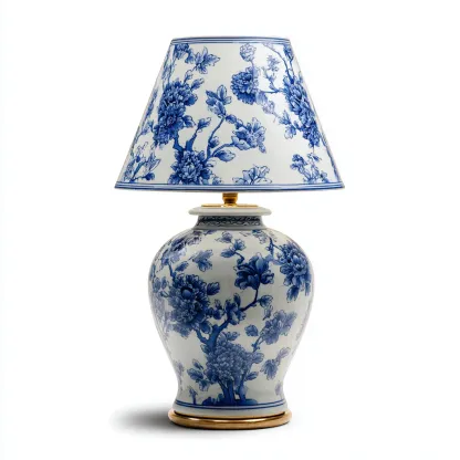 Lámpara de mesa - cerámica - 28x45 cm - azul-blanco - para salón-dormitorio - estilo clásico-Nestmyhub