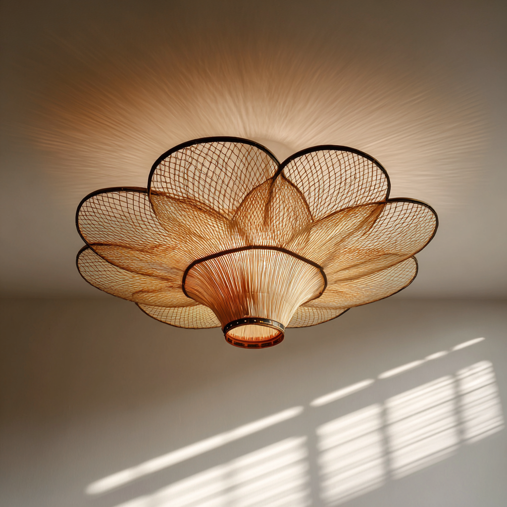 Lámpara de techo - ratán-madera - 60x24 cm - marrón - para sala-dormitorio - estilo natural-Nestmyhub