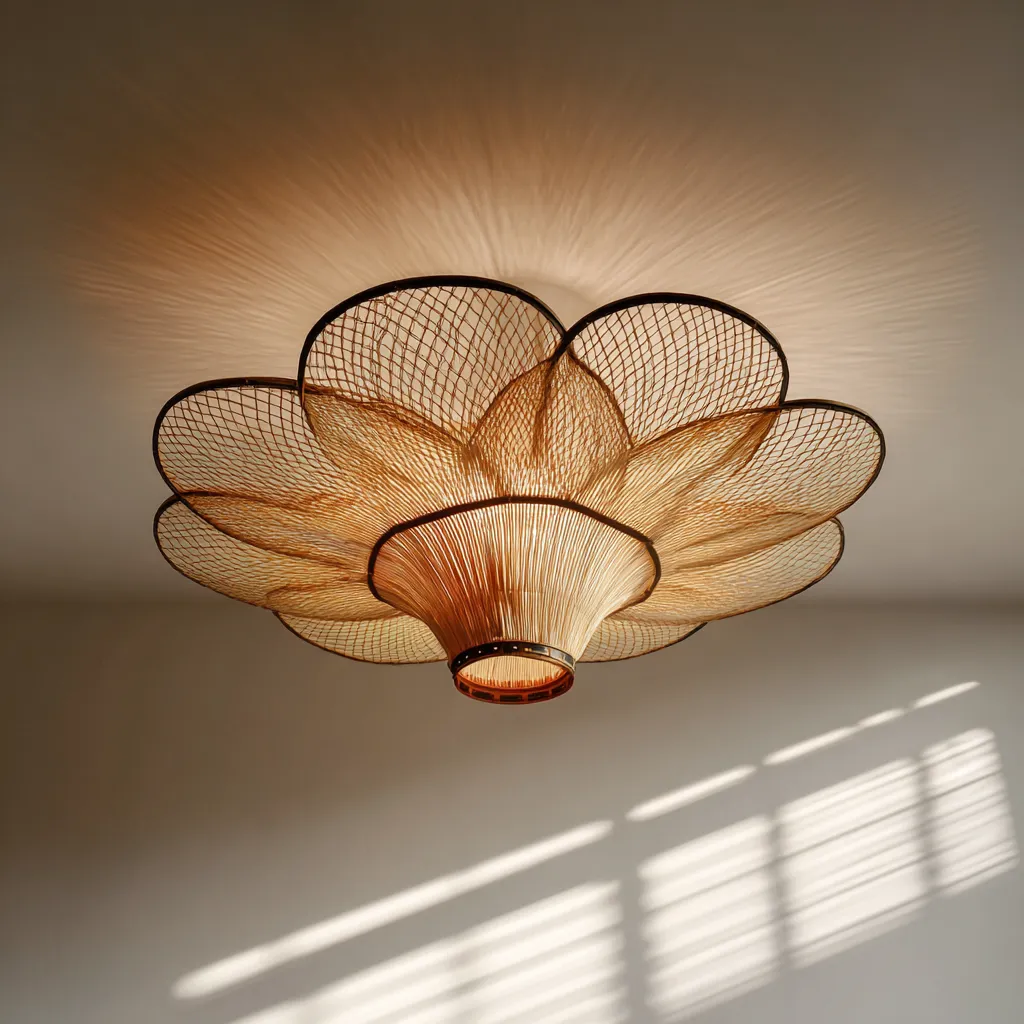 Lámpara de techo - ratán-madera - 60x24 cm - marrón - para sala-dormitorio - estilo natural-Nestmyhub