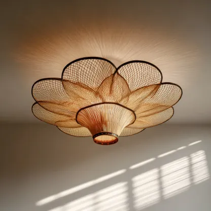 Lámpara de techo - ratán-madera - 60x24 cm - marrón - para sala-dormitorio - estilo natural-Nestmyhub