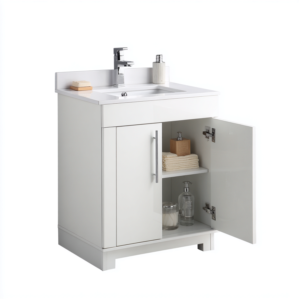Muebles de baño con lavabo resina-madera 80x45x85 cm - blanco - diseño moderno para baño-Nestmyhub