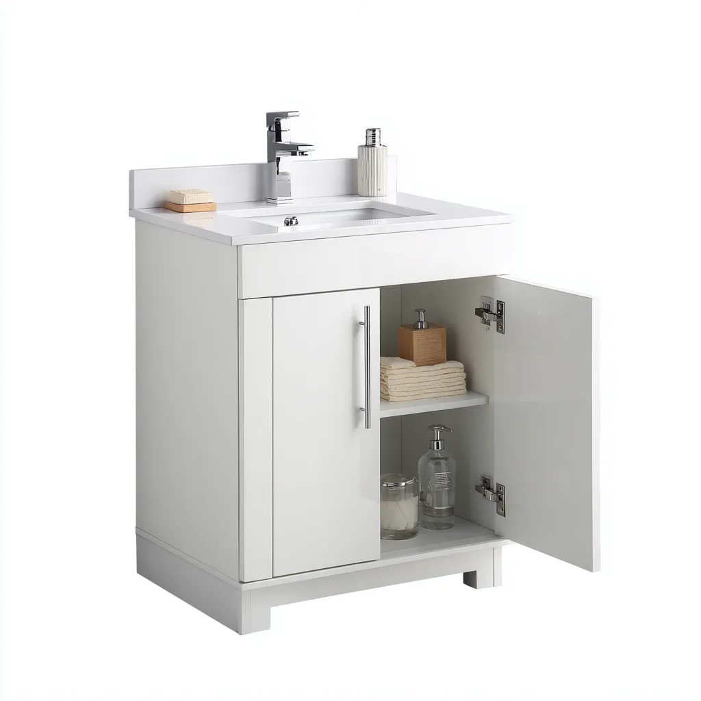 Muebles de baño con lavabo resina-madera 80x45x85 cm - blanco - diseño moderno para baño-Nestmyhub