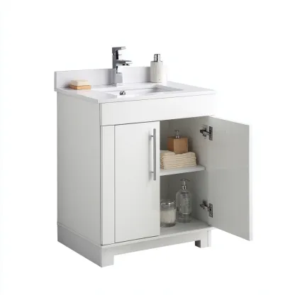 Muebles de baño con lavabo resina-madera 80x45x85 cm - blanco - diseño moderno para baño-Nestmyhub