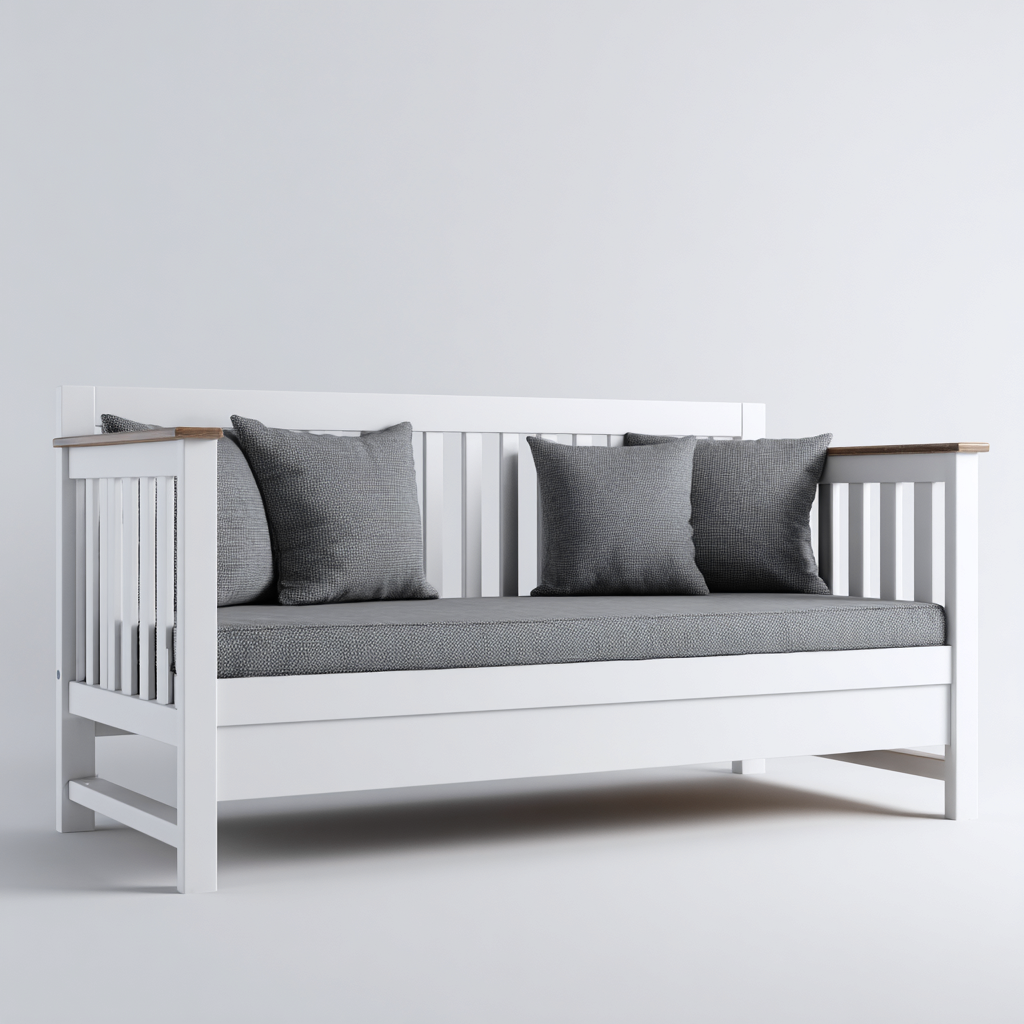 Sofá cama - madera - 200x95x85 cm - blanco - diseño moderno apto para dormitorio-Nestmyhub