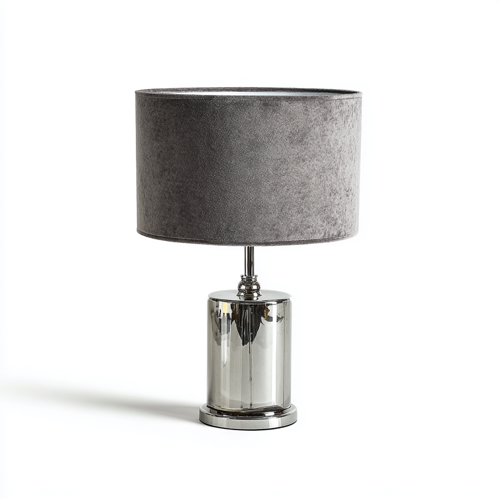 Lámpara de mesa metal-terciopelo 28x45 cm - gris - diseño moderno para salón-Nestmyhub