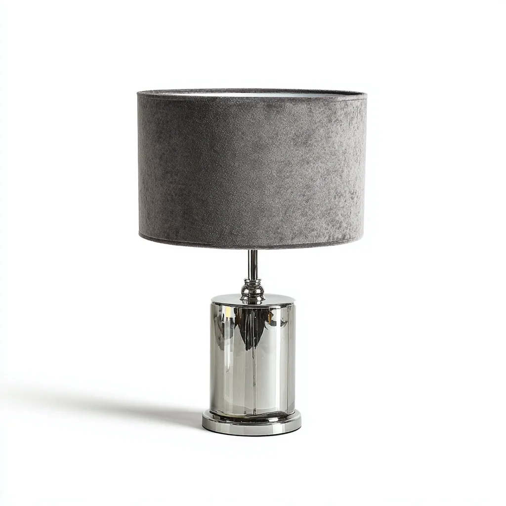 Lámpara de mesa metal-terciopelo 28x45 cm - gris - diseño moderno para salón-Nestmyhub