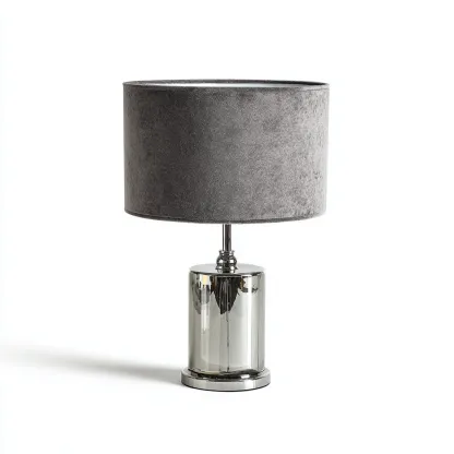 Lámpara de mesa metal-terciopelo 28x45 cm - gris - diseño moderno para salón-Nestmyhub