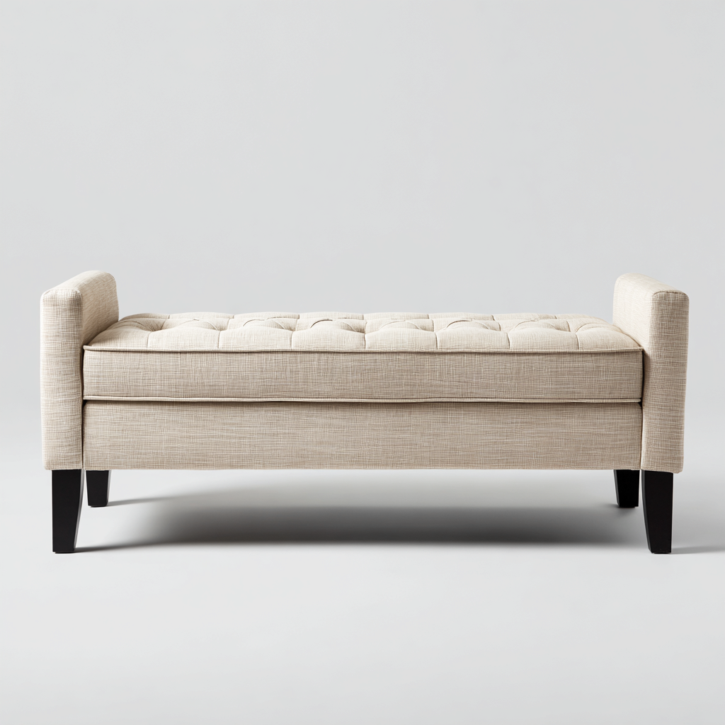 Banco de dormitorio - Tela-Madera - 125x45x60 cm - Beige - Diseño clásico capitoné - Apto para dormitorio-Nestmyhub