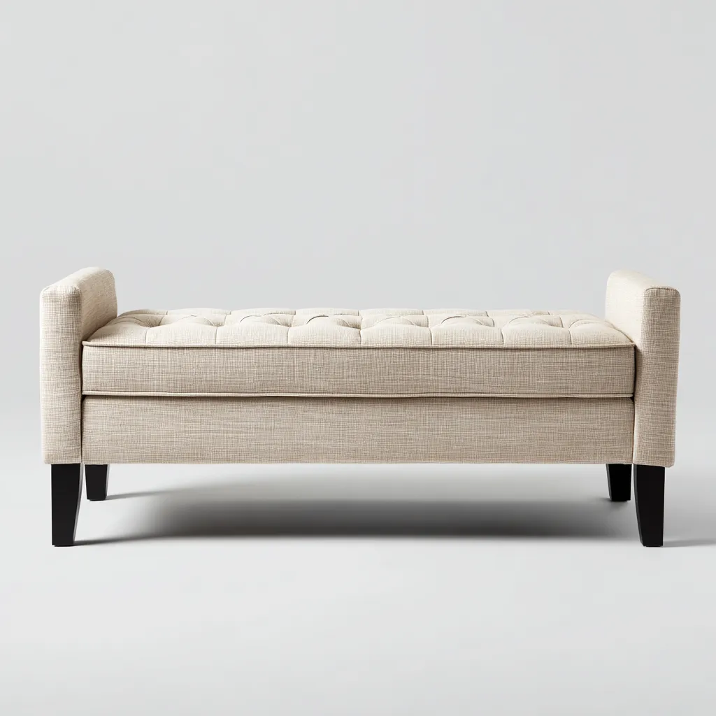 Banco de dormitorio - Tela-Madera - 125x45x60 cm - Beige - Diseño clásico capitoné - Apto para dormitorio-Nestmyhub