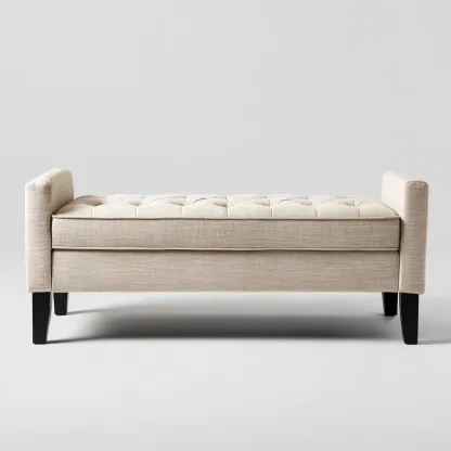 Banco de dormitorio - Tela-Madera - 125x45x60 cm - Beige - Diseño clásico capitoné - Apto para dormitorio-Nestmyhub