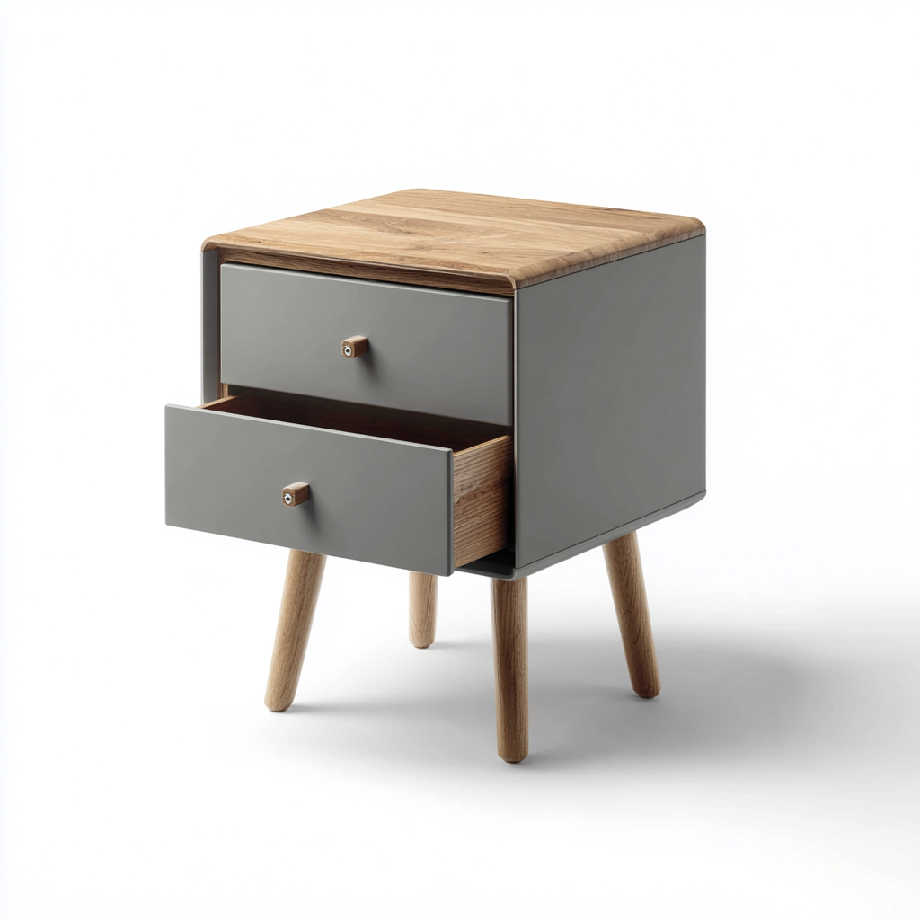 Mesita de noche madera y acabado mate 49x37x59 cm gris-madera uso dormitorio diseño moderno-Nestmyhub