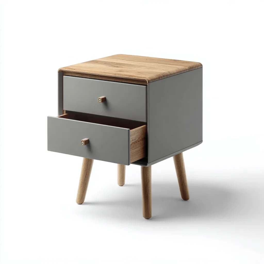 Mesita de noche madera y acabado mate 49x37x59 cm gris-madera uso dormitorio diseño moderno-Nestmyhub