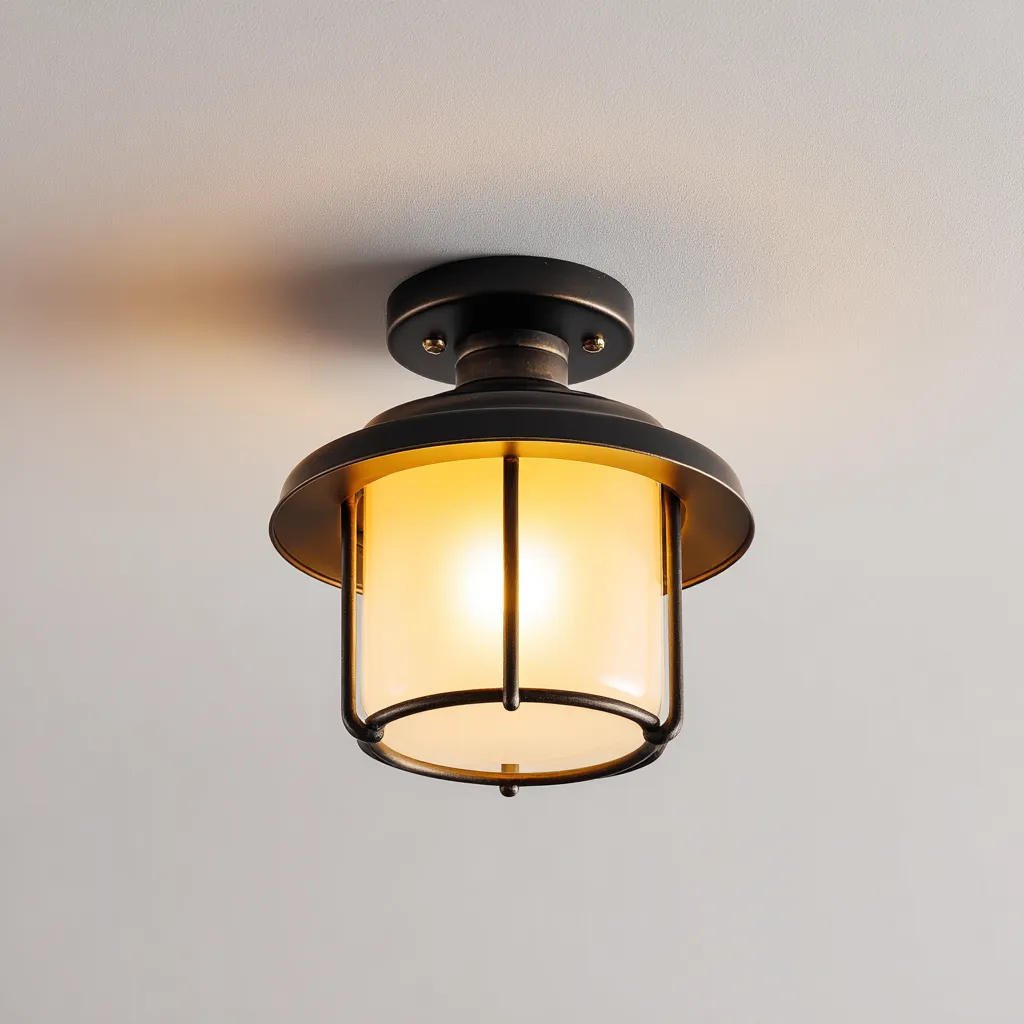 Lámpara de techo metal y vidrio 22x30 cm - negro-ámbar - apta para interiores - diseño vintage industrial-Nestmyhub