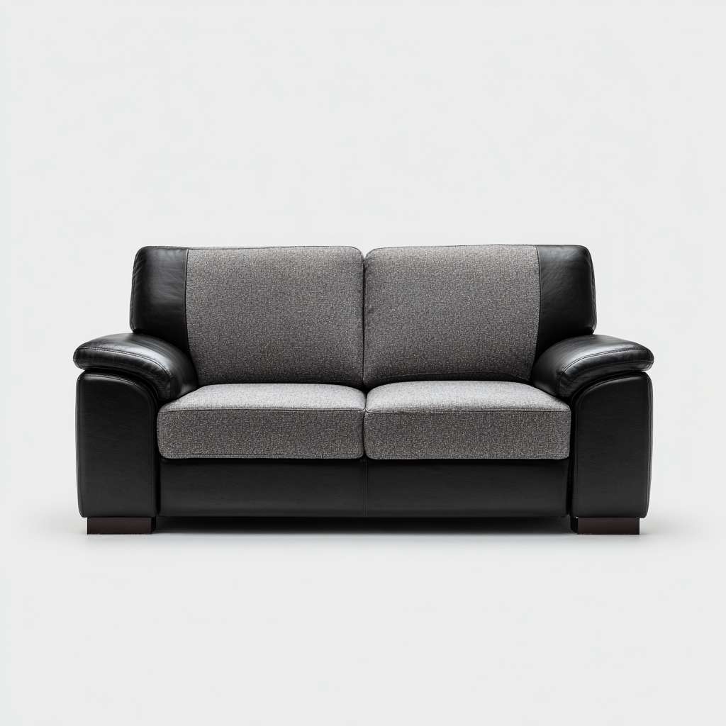Sofá de 2 plazas piel y tela 170x90x88 cm negro-gris para salón - diseño moderno-Nestmyhub