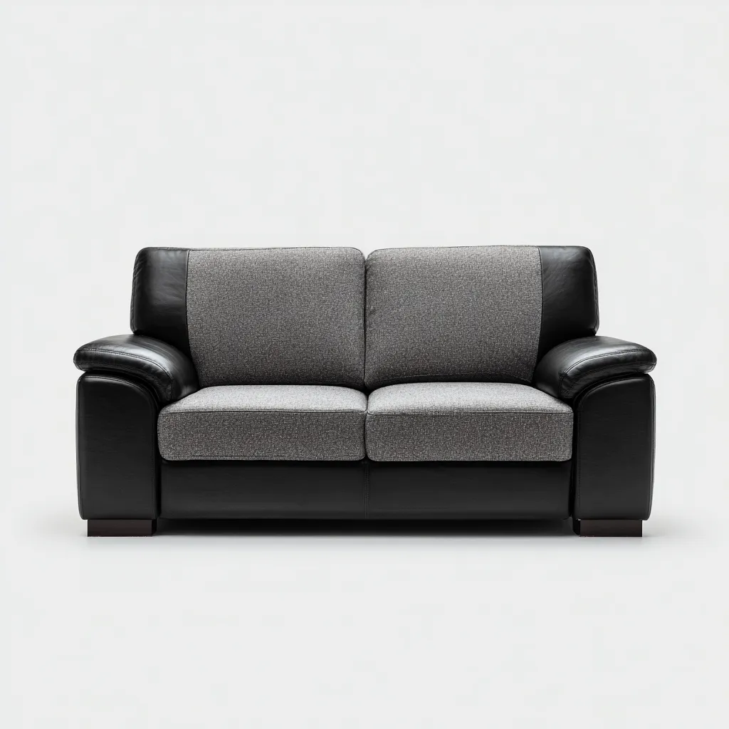 Sofá de 2 plazas piel y tela 170x90x88 cm negro-gris para salón - diseño moderno-Nestmyhub