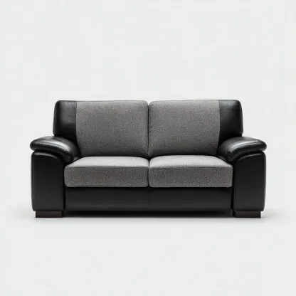 Sofá de 2 plazas piel y tela 170x90x88 cm negro-gris para salón - diseño moderno-Nestmyhub