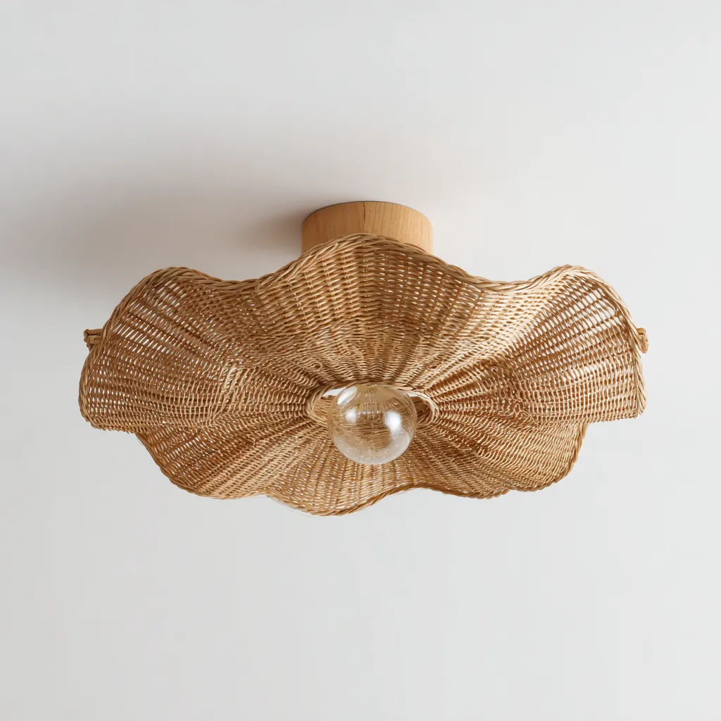 Lámpara de techo - ratán-madera - 55x20 cm - marrón - para sala-dormitorio - estilo natural-Nestmyhub