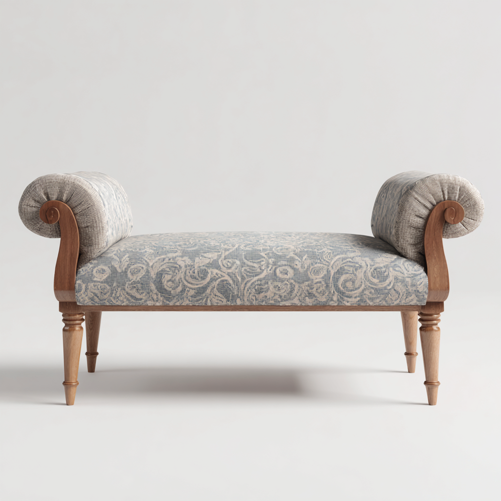 Banco de dormitorio tapizado-madera 120x45x55 cm - azul-beige - diseño clásico para dormitorio-Nestmyhub