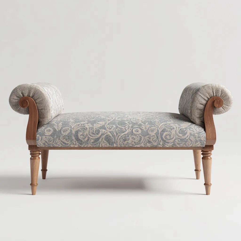 Banco de dormitorio tapizado-madera 120x45x55 cm - azul-beige - diseño clásico para dormitorio-Nestmyhub