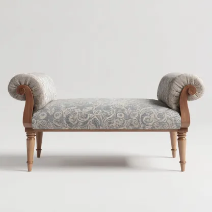 Banco de dormitorio tapizado-madera 120x45x55 cm - azul-beige - diseño clásico para dormitorio-Nestmyhub