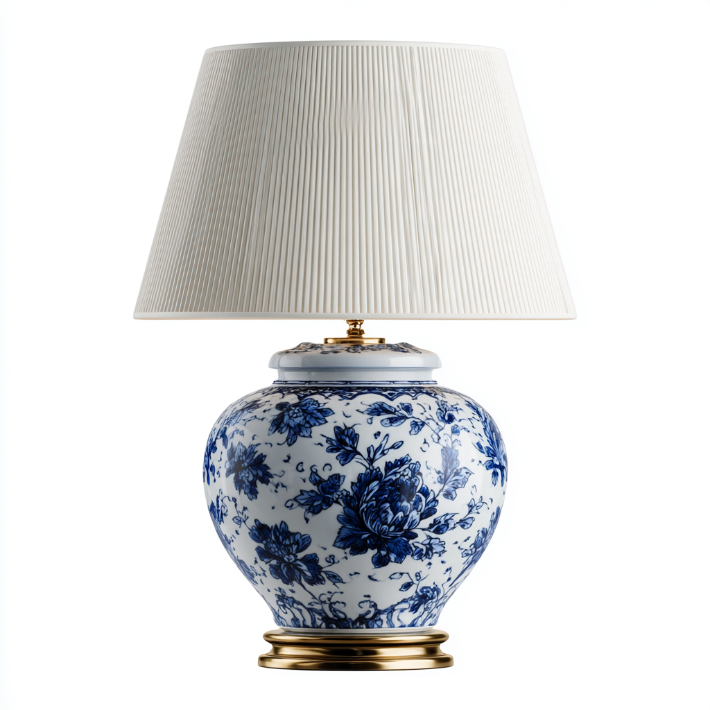 Lámpara de mesa cerámica-metal 30x52 cm - azul-blanco-dorado - diseño clásico para salón-Nestmyhub