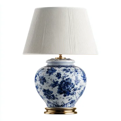 Lámpara de mesa cerámica-metal 30x52 cm - azul-blanco-dorado - diseño clásico para salón-Nestmyhub