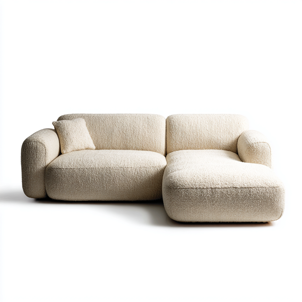 Sofá rinconero - Tela bouclé - 250x155x82 cm - Blanco crema - Diseño moderno para salón-Nestmyhub