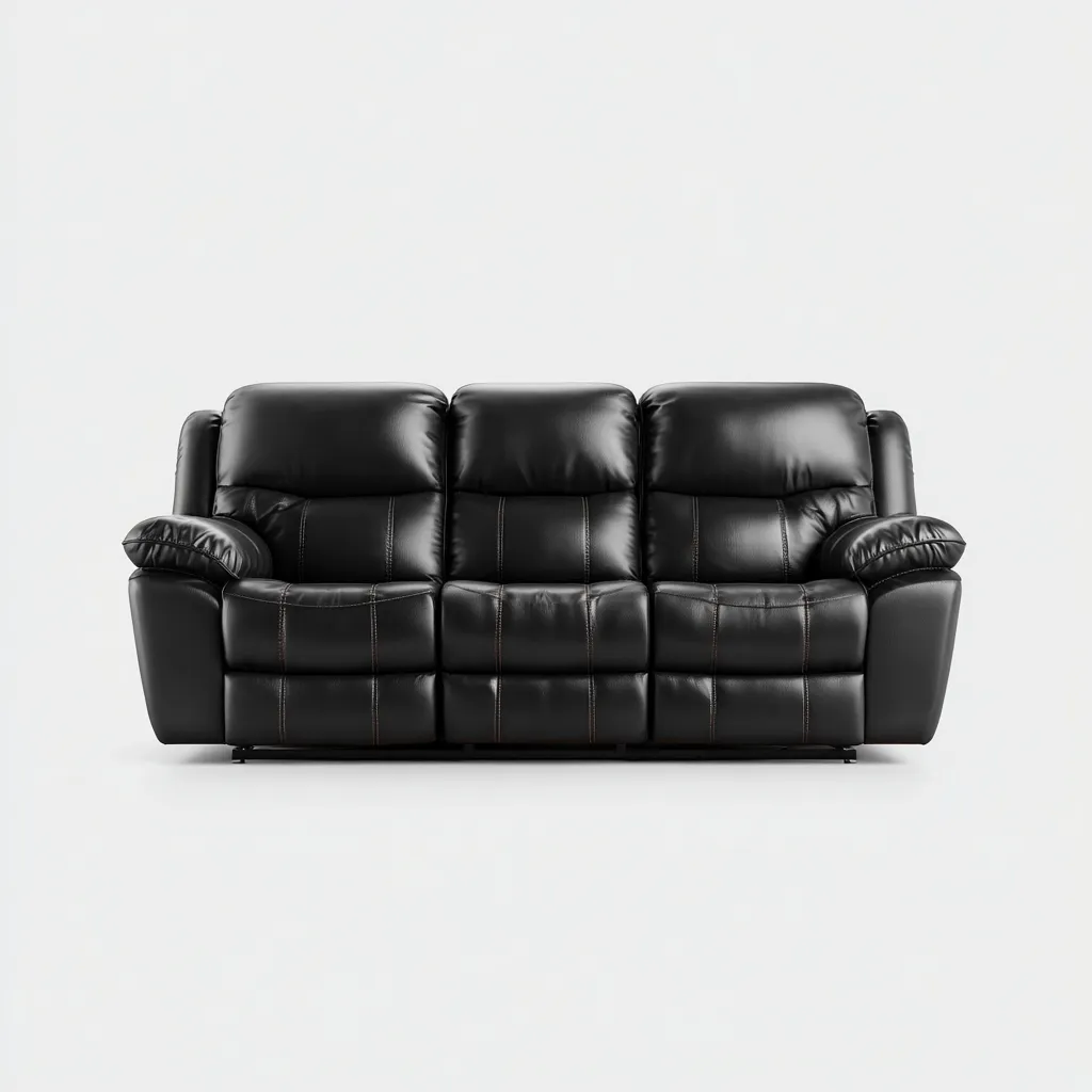 Sofá de 3 plazas piel auténtica 200x95x100 cm negro para sala de estar diseño reclinable-Nestmyhub
