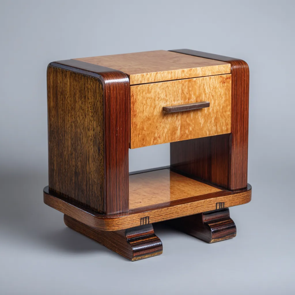 Mesita de noche madera 47x38x60 cm nogal-miel uso dormitorio diseño retro-Nestmyhub