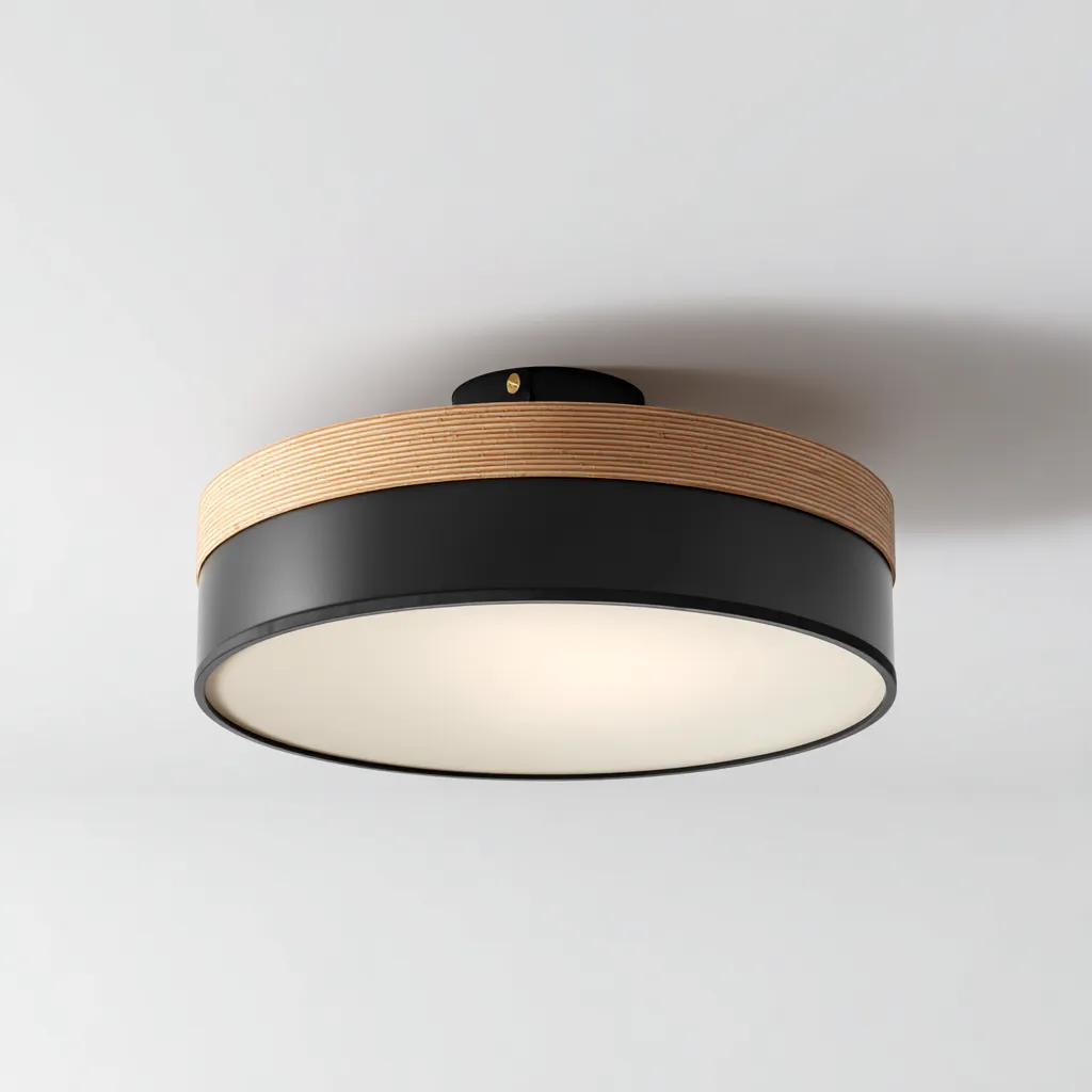 Lámpara de techo - metal-madera - 30x12 cm - negro-madera - para sala-dormitorio - estilo moderno-Nestmyhub