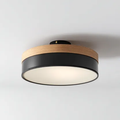 Lámpara de techo - metal-madera - 30x12 cm - negro-madera - para sala-dormitorio - estilo moderno-Nestmyhub