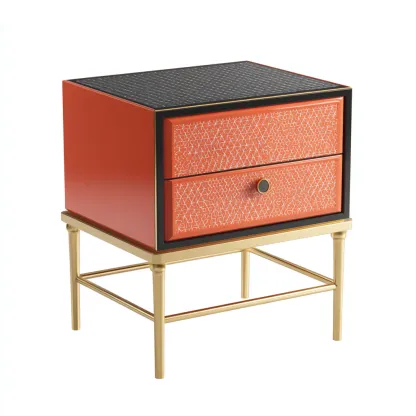 Mesita de noche madera lacada 50x38x60 cm naranja-negro uso dormitorio diseño moderno-Nestmyhub