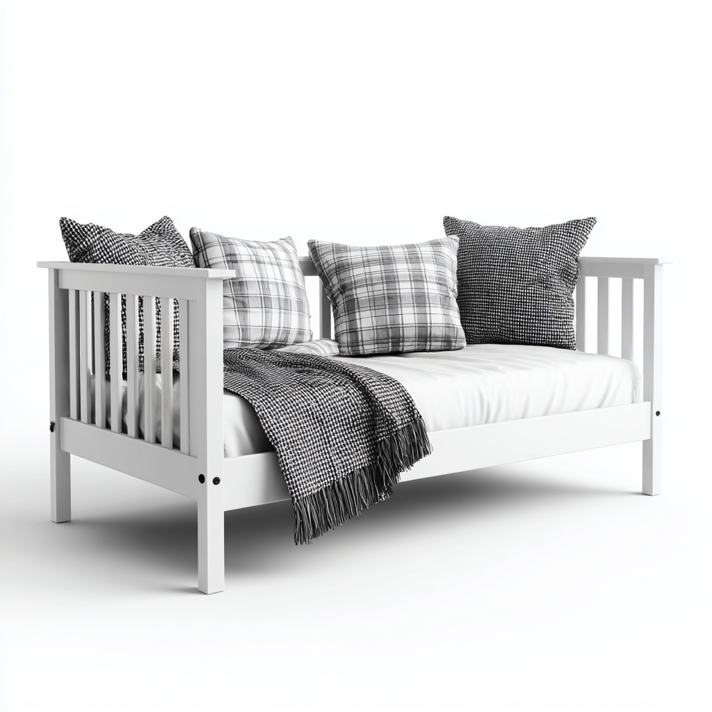 Sofá cama - madera - 200x95x85 cm - blanco - diseño moderno apto para dormitorio-Nestmyhub