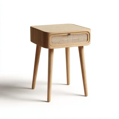 Mesita de noche madera tejido ratán 44x35x63 cm madera uso dormitorio diseño natural-Nestmyhub