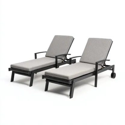 Tumbonas de jardín de aluminio y cojín 195x68x40 cm gris-negro para exterior - estilo moderno - diseño funcional-Nestmyhub